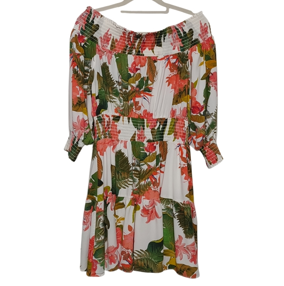 Gianni Bini Off The Shoulder Tropical Dress Size Medium Flirty & Fun